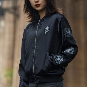 Insert Coin Skyrim Dovahkiin Satin Bomber Jacket Sz L NWOT